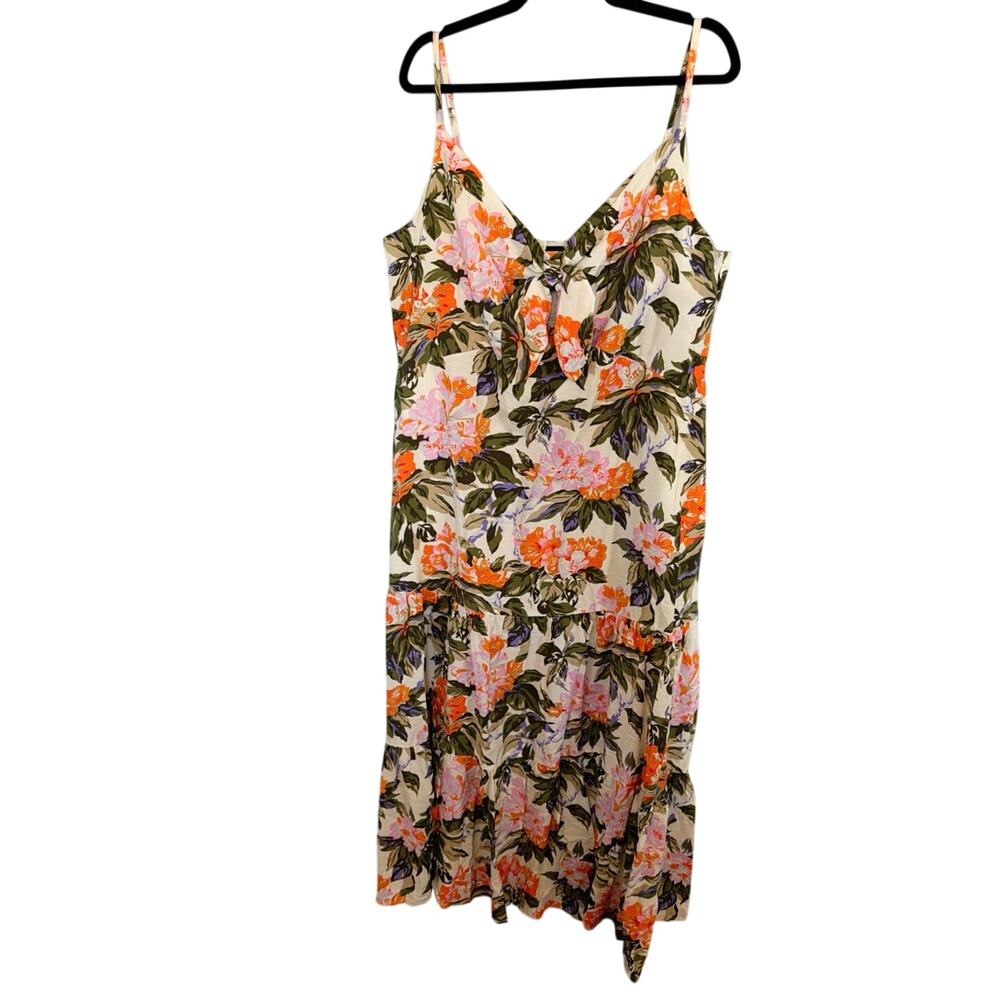 NWT Gap XXL Tropical Floral Maxi Dress Tiered Empire Waist Pink Green Orange